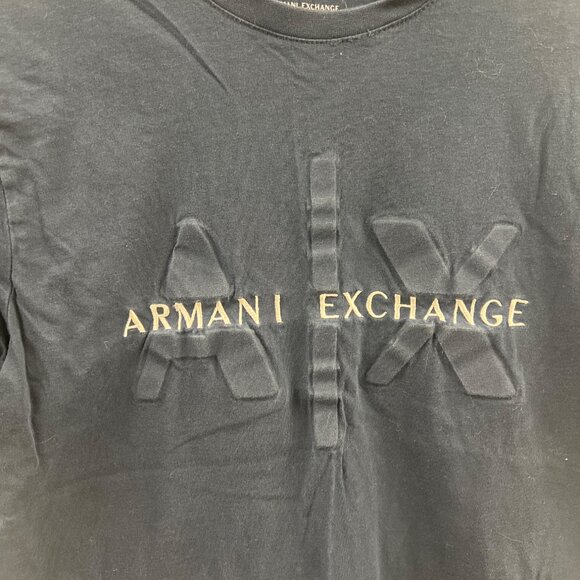 Armani Exchange Mens Navy Blue Logo T-Shirt Embossed Design Regular Fit Cotton C - Picture 2 of 5
